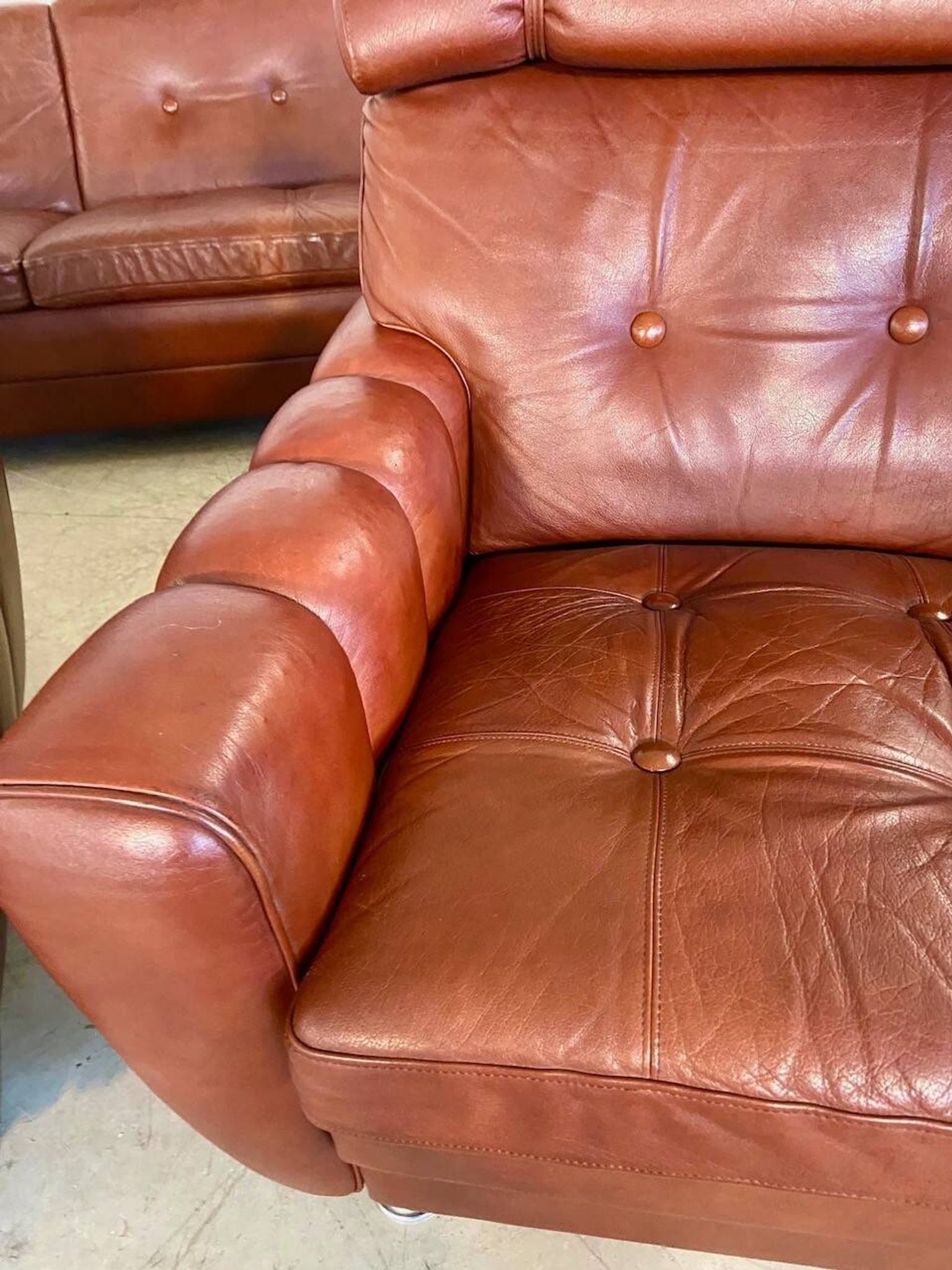 Vintage Danish mid-century Svend Skipper leather club chairs 1970s