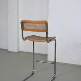 Tabouret de bar à assise tubulaire en rotin, style Marcel Breuer | Italie | Années 1970