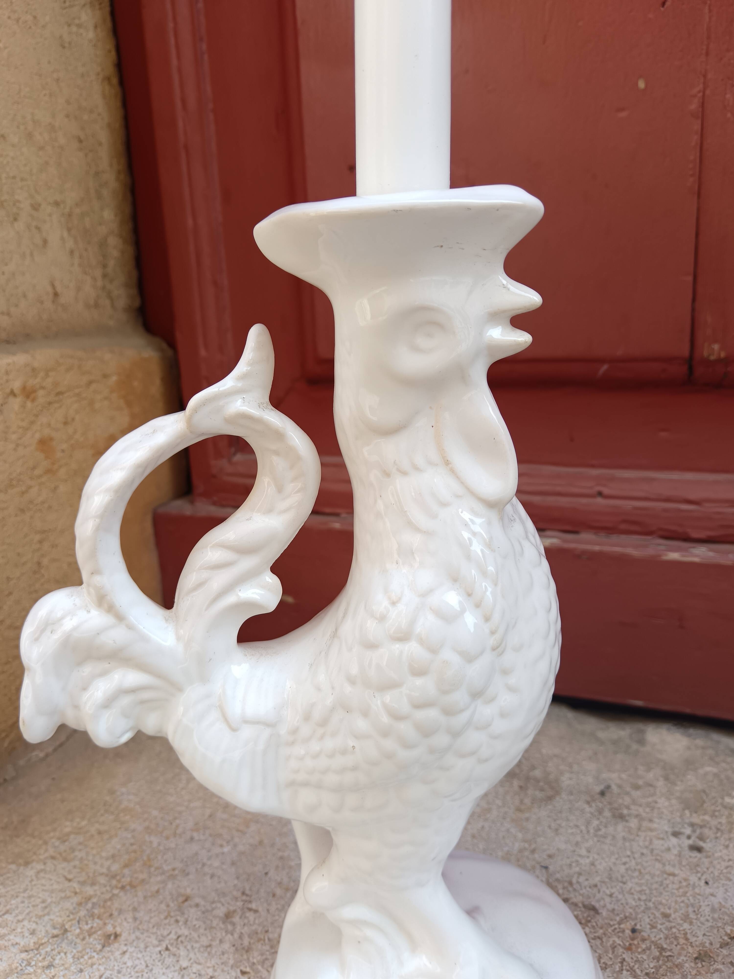 Paire de bougeoirs en forme de coq - Faïencerie de Saint Clément