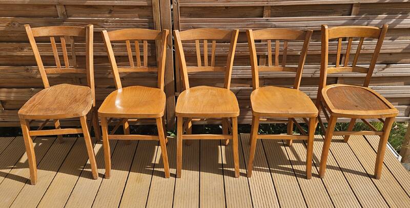 5 chaises bistrot vintage luterma en bois clair – fabrication française