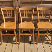 5 vintage bistro chairs luterma in light wood – french manufacturing