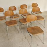Set of 8 metal and wood school chairs  
Former Czechoslovakia 1960