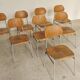 Set of 8 metal and wood school chairs  
Former Czechoslovakia 1960