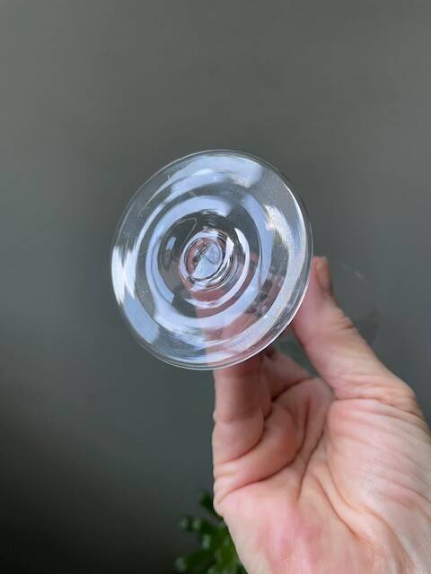 2 antique blown glass champagne flutes, tulip shape.