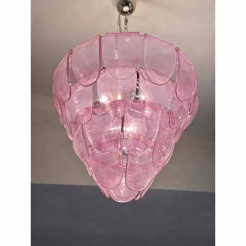 Modern Italian "Petals" Chandelier in Pink Murano Glass