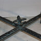 Giacometti style cast iron table, glass table