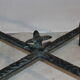 Giacometti style cast iron table, glass table