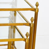 Lot 3 tables pull out brass glass Maison Baguès
