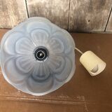 Old Blue Molded Glass Pendant Lamp + Vintage Screw Socket #A708