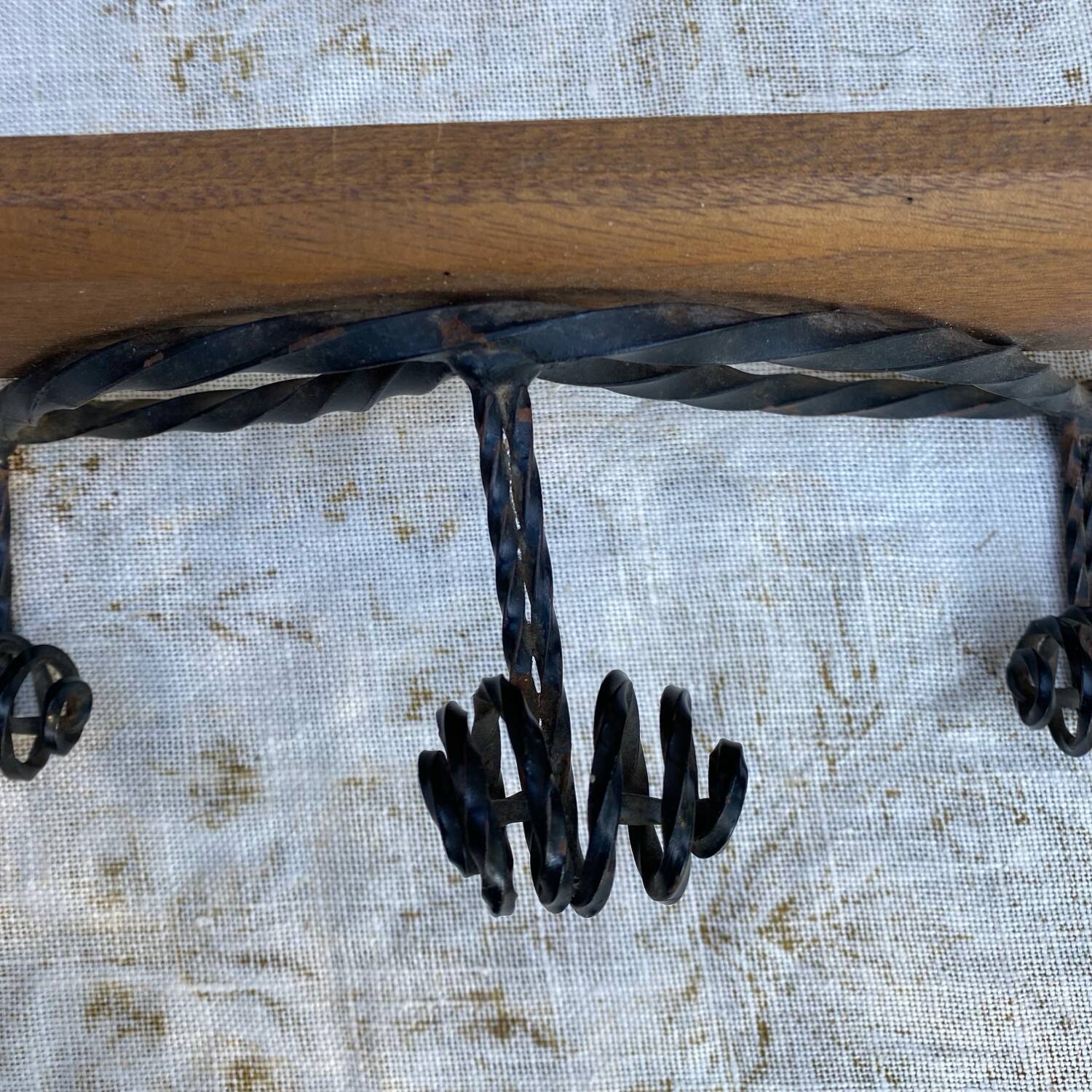 1950s metal and wood coat rack