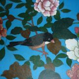 Enamel plate partitioned blue and bird decorations