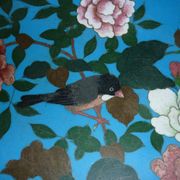 Enamel plate partitioned blue and bird decorations