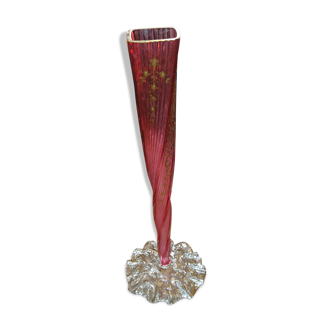 Vase Crystal two-tier gold and pink/translucent