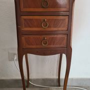 Vintage Italian Louis XV Style Side Table with 3 Drawers – Inlaid Wood & Br