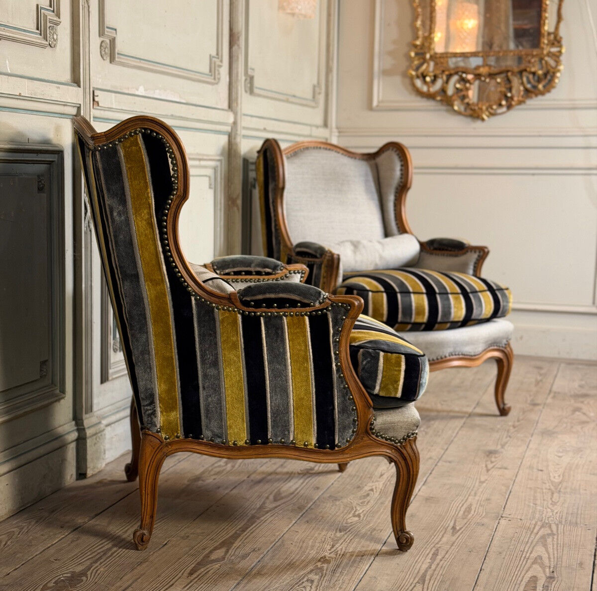Pair of carved wooden armchairs, 20th century