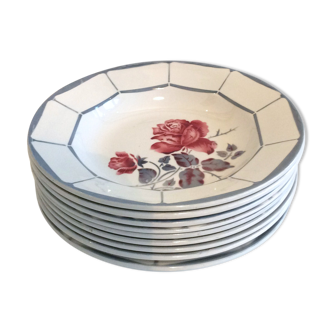 Set de 9 assiettes soupe Digoin modèle Malmaison