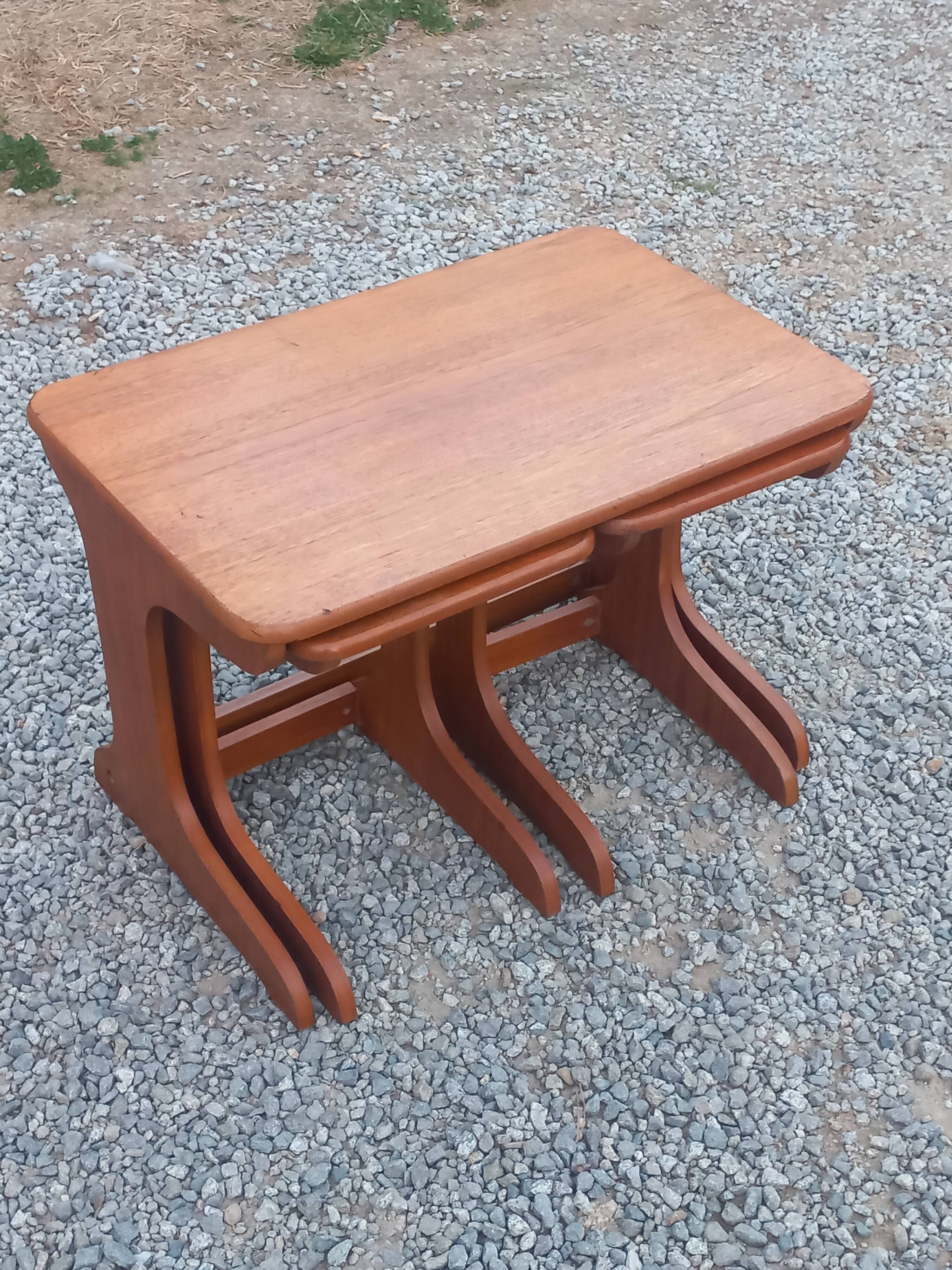 Set of 3 nesting tables in Scandinavian style made of teak from the 1970s.