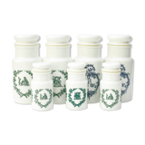 Lot 7 white opal glass jars with vintage airtight lid