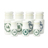 Lot 7 pots en verre d’opale blanc avec couvercle hermétique vintage