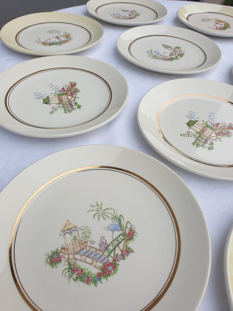 Set 12 plates Gien 1960 Japanese gardens variations in minor yellow
