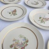 Set 12 plates Gien 1960 Japanese gardens variations in minor yellow