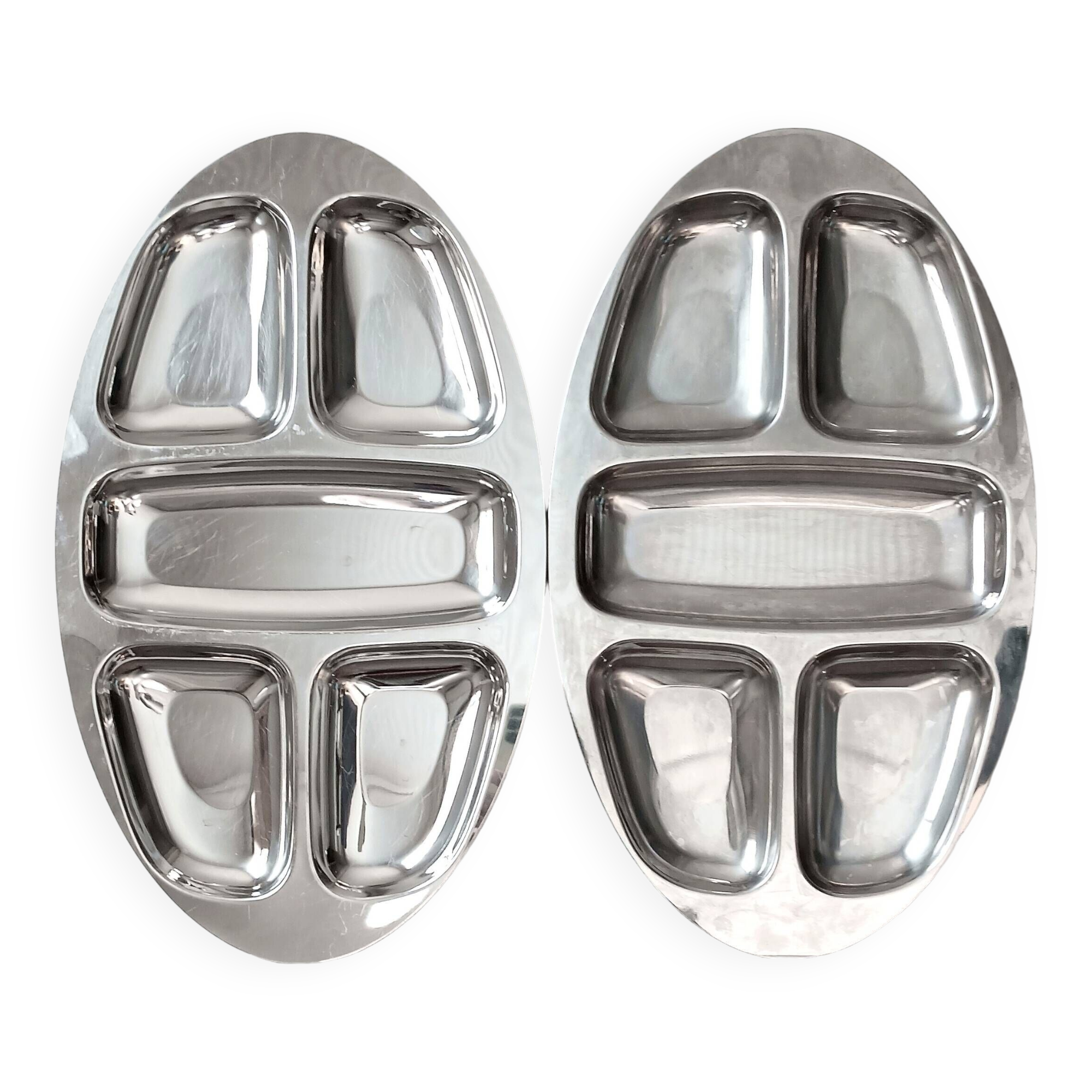 Set de 2 grands plats en inox 18/10, Vers 1970