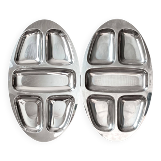 Set of 2 large dishes in 18/10 stainless steel, Circa 1970