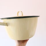 Enamelled metal marmite, pale yellow, vintage