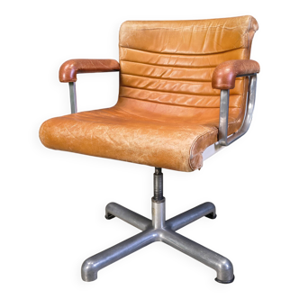 Italian modern steel & leather office chairs by Ettore Sottsass, Poltronova 1970