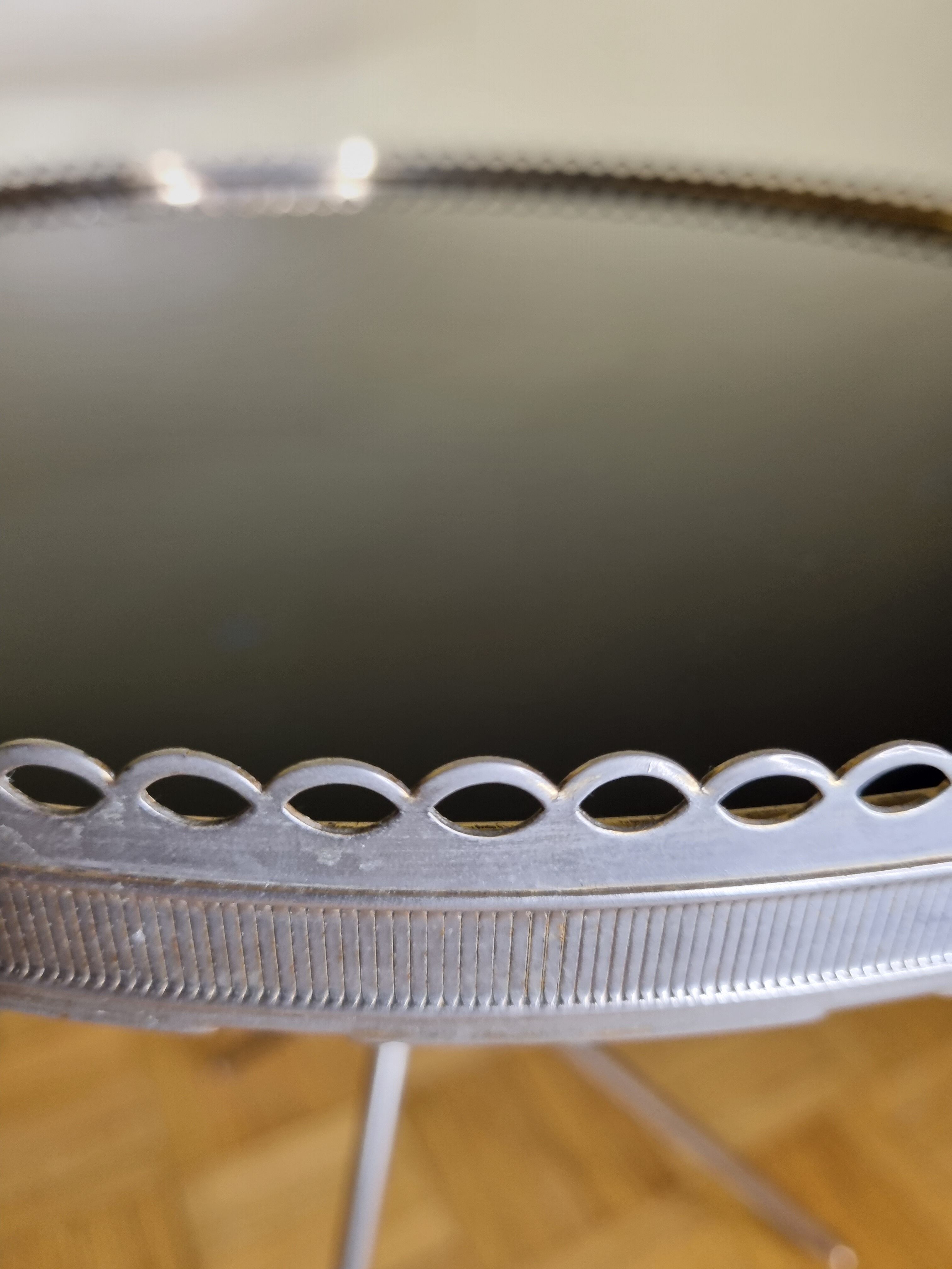 Vintage metal and glass tripod pedestal, brass base, 50s-60s