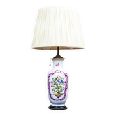 Lampe de table électrique vintage avec base en céramique décorative, années 1940.
