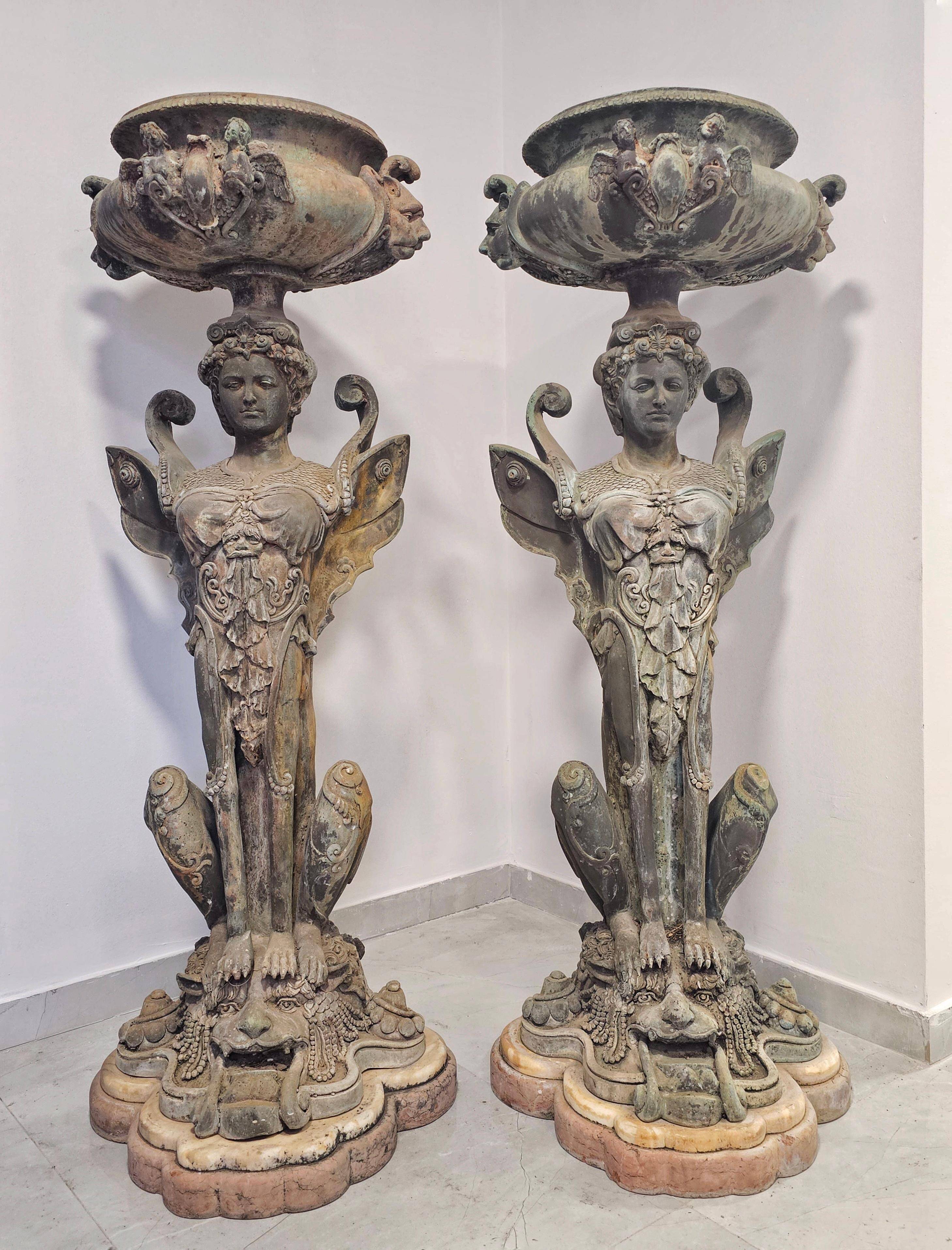 Empire style bronze jardinières, bronze and marble, 1805