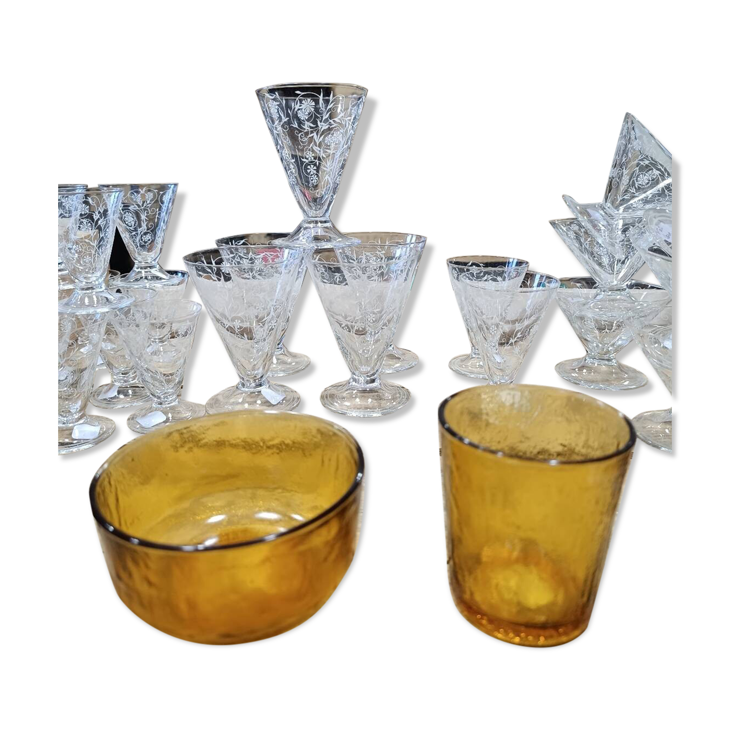 Bol et verre vintage ambrés