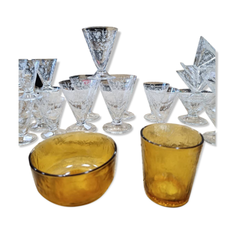 Vintage Amber Bowl and Glass