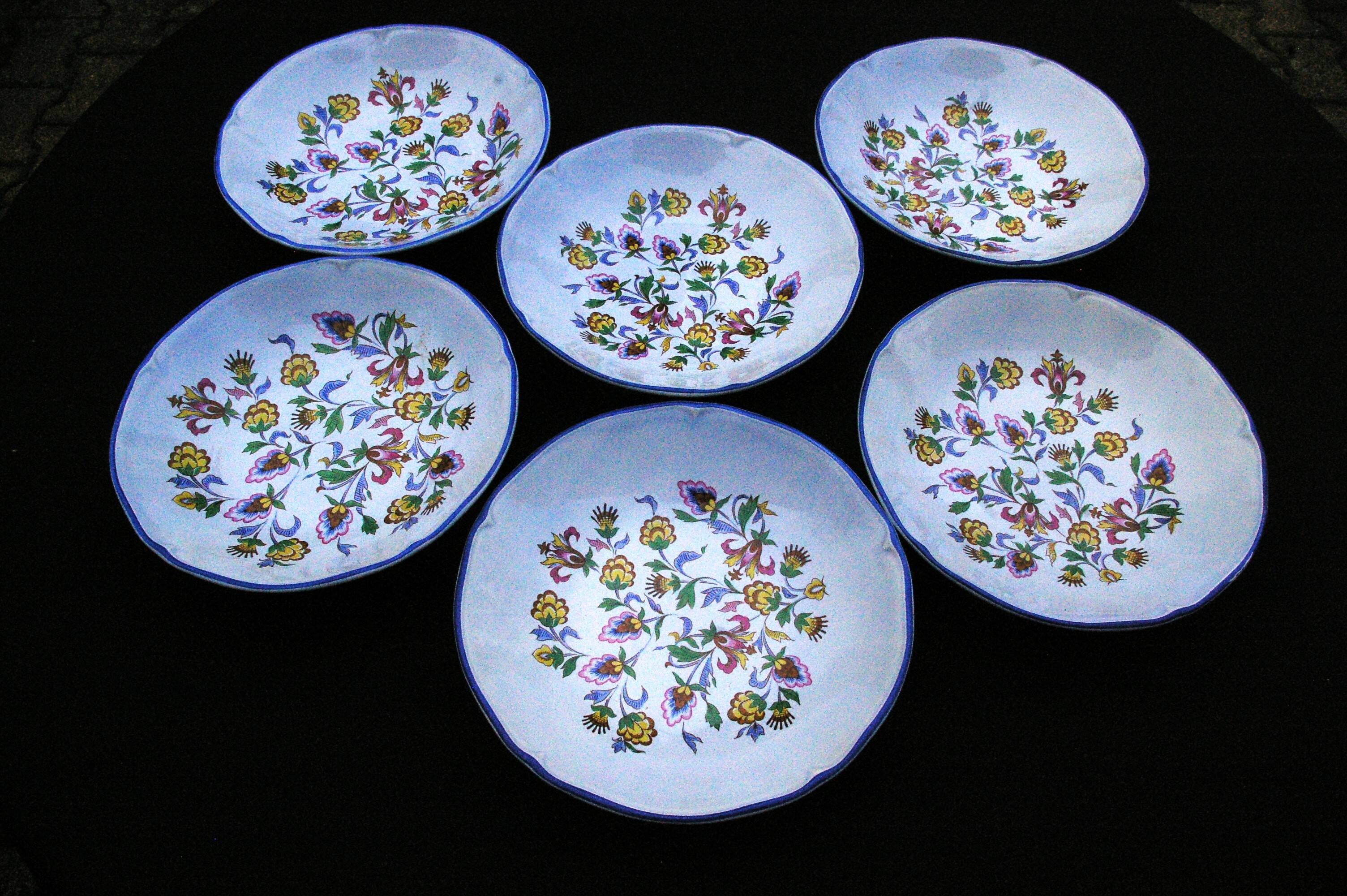 6 Gien earthenware soup plates - Floral decoration - 1970s/80s