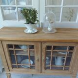 Console, shallow sideboard in waxed finish oak, 2 glass doors, 1 shelf.