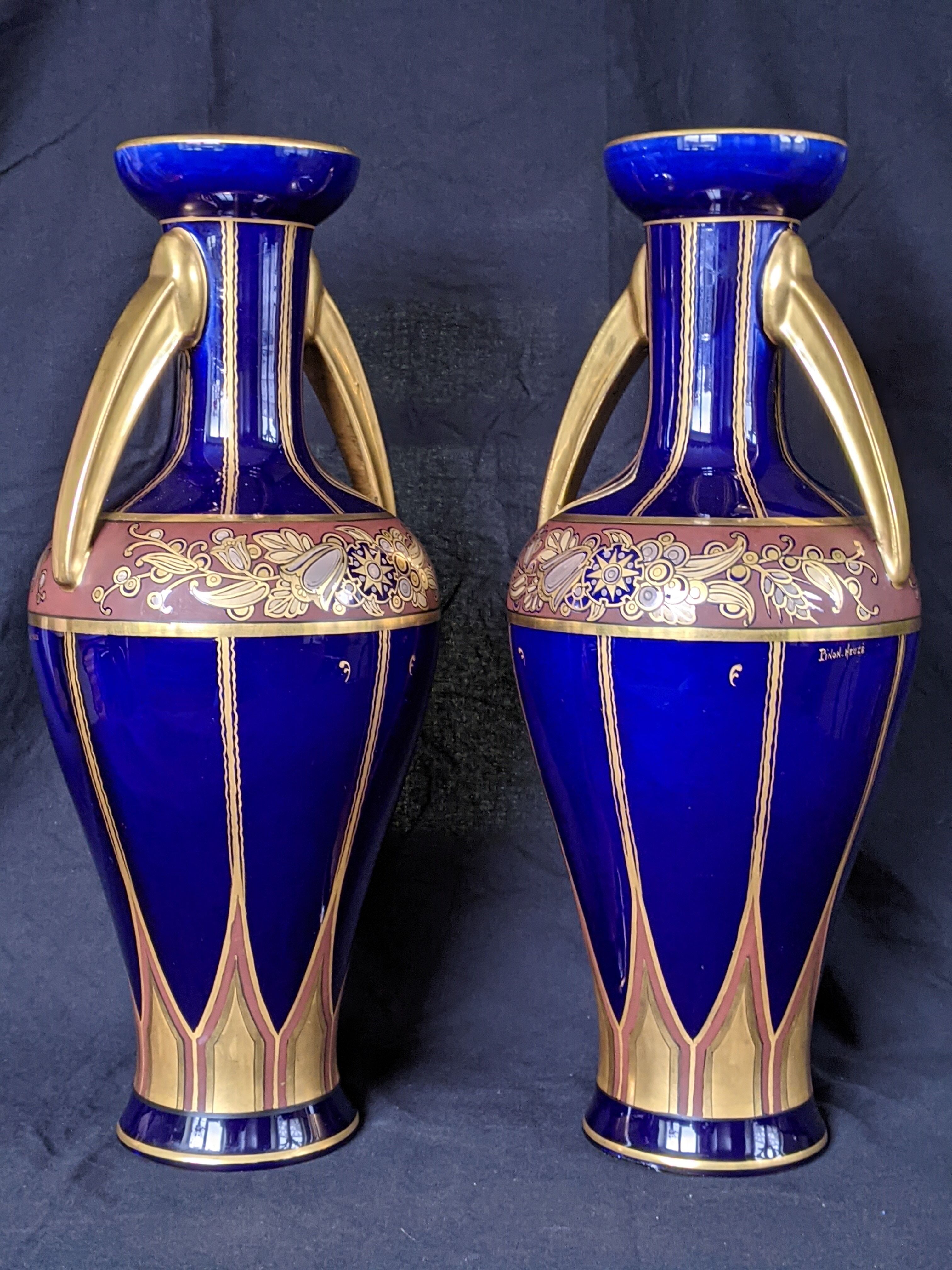 Pair of art deco vases signed by Pinon Heuze