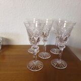5 verres à vin en cristal ciselé signé LS