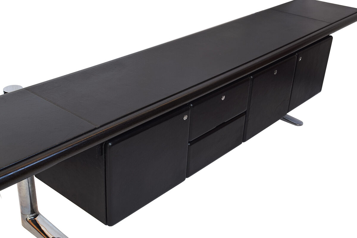 Black leather sideboard by Warren Platner for Knoll international, 1970s