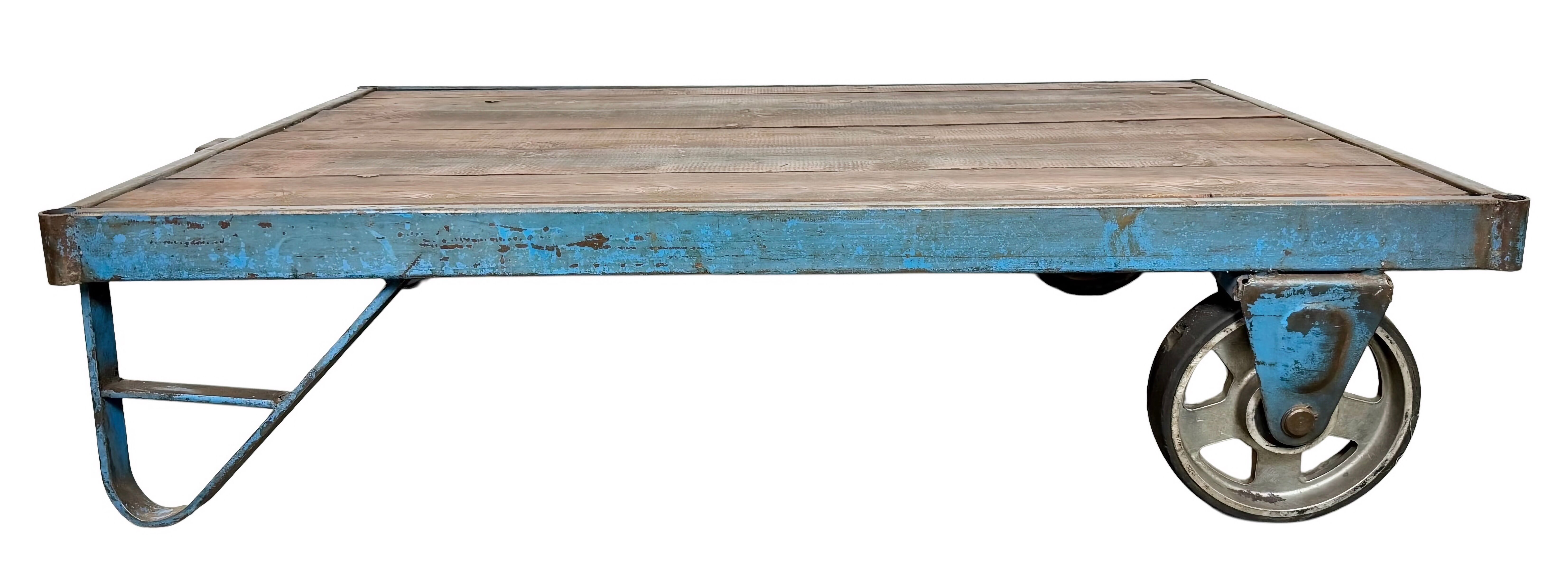 Large Blue Industrial Coffee Table Cart, 1960s