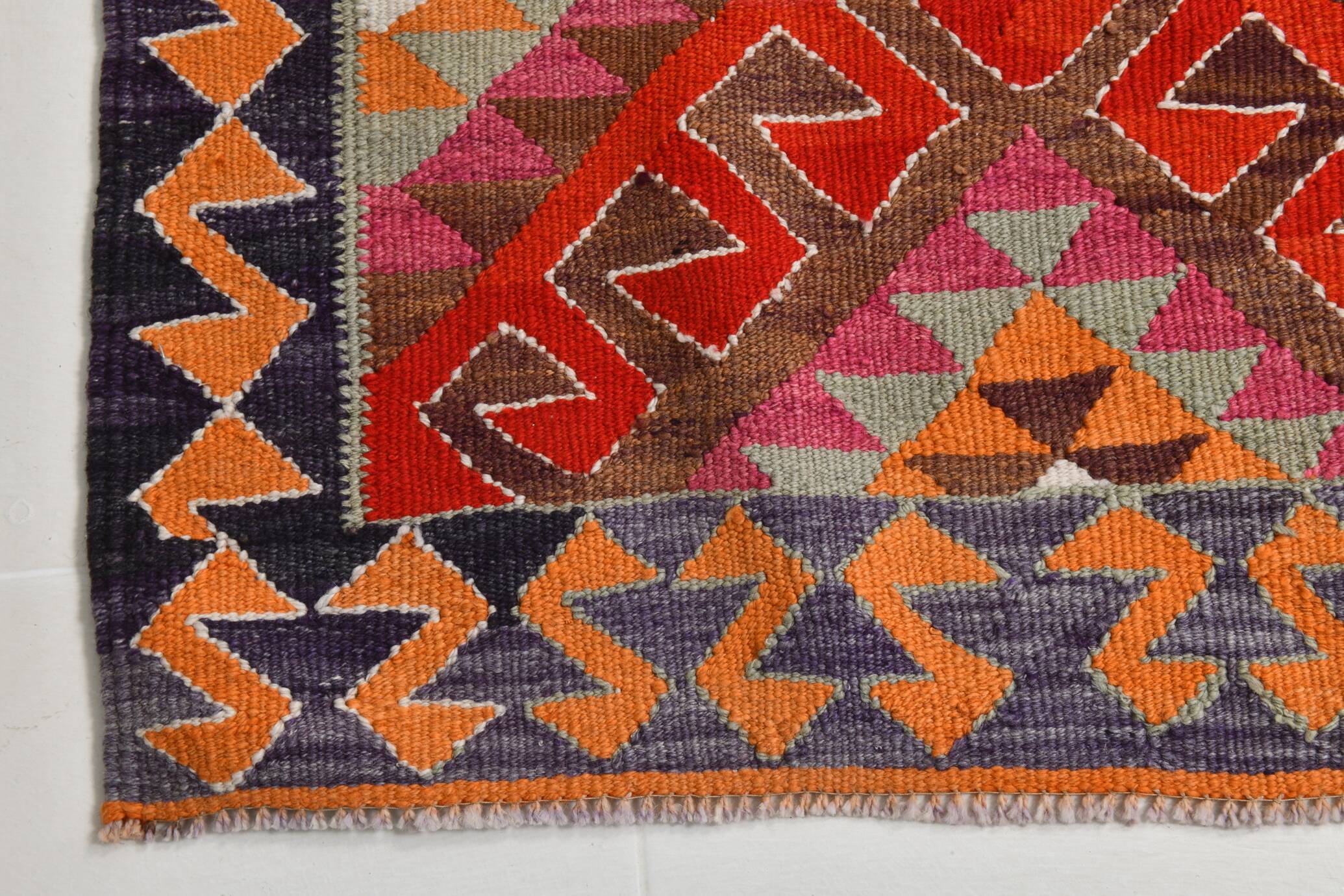 3x12 Kilim Red & Purple  Runner Rug, 102x355Cm