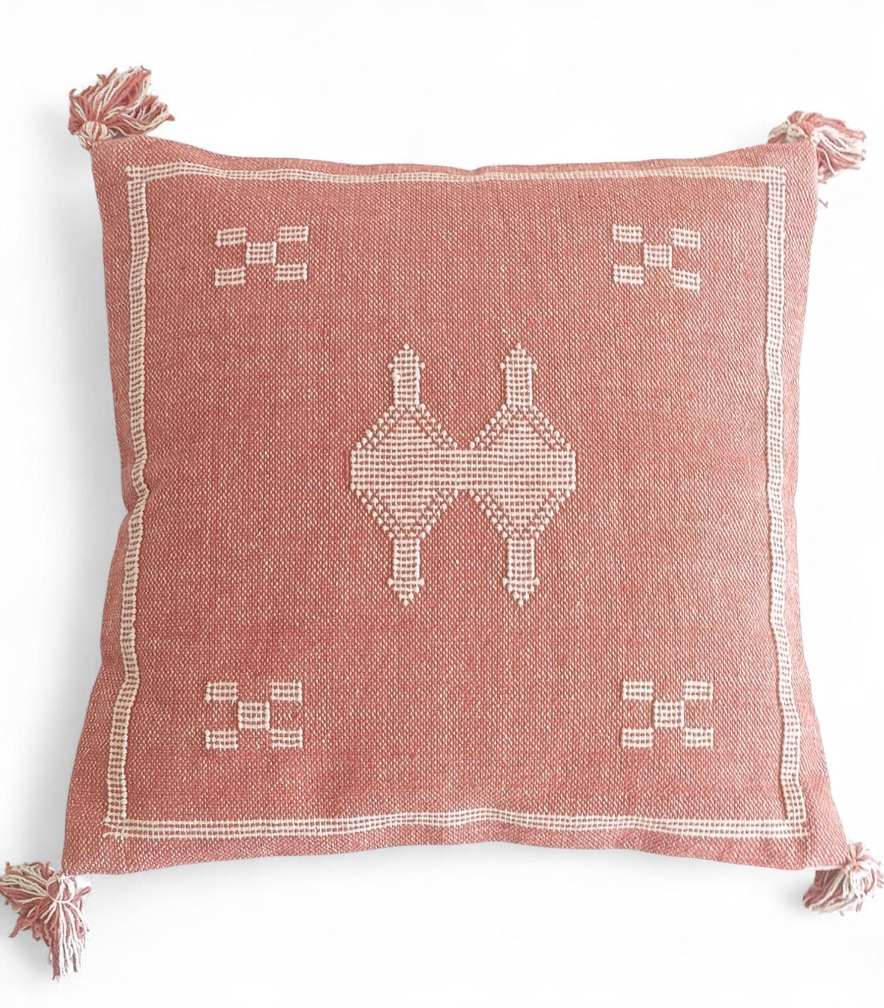 Coussin en lin marocain fait à la main, rose et crème, style mauresque, neuf