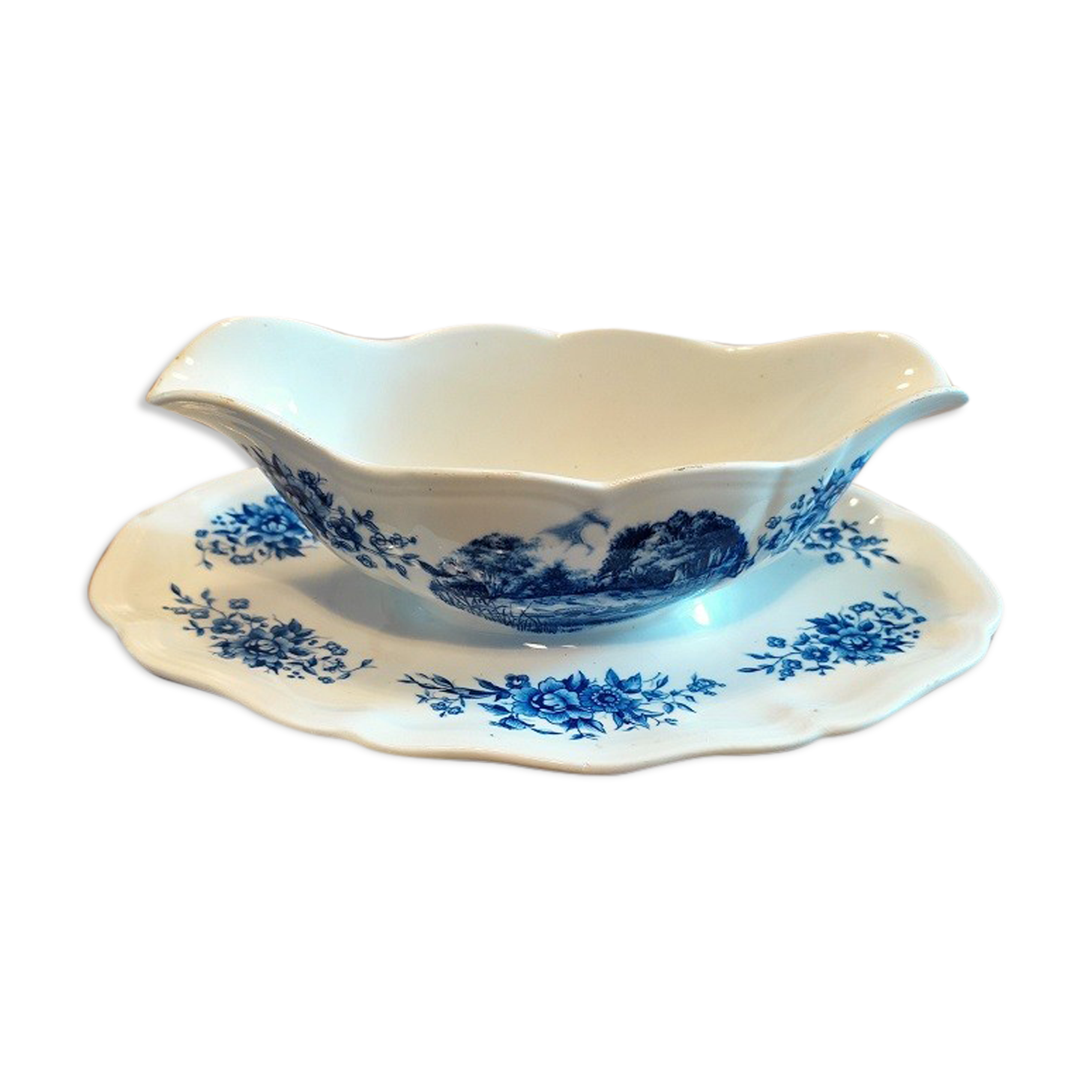 Saaucière porcelain Sarreguemines old romantic décor blue