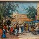 Huile sur panneau, Scène de marché, Francesco di Marino Naples 1892-1954