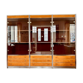 Willy Rizzo display cabinet in suede leather with brass details, 1970.