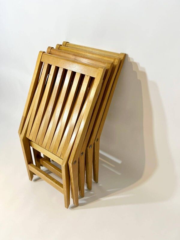 Chaises et table ciseaux en bois massif design vintage années 1970