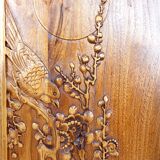 3 Panneaux en bois sculpté, Décors Floraux et Animaliers, Indochine