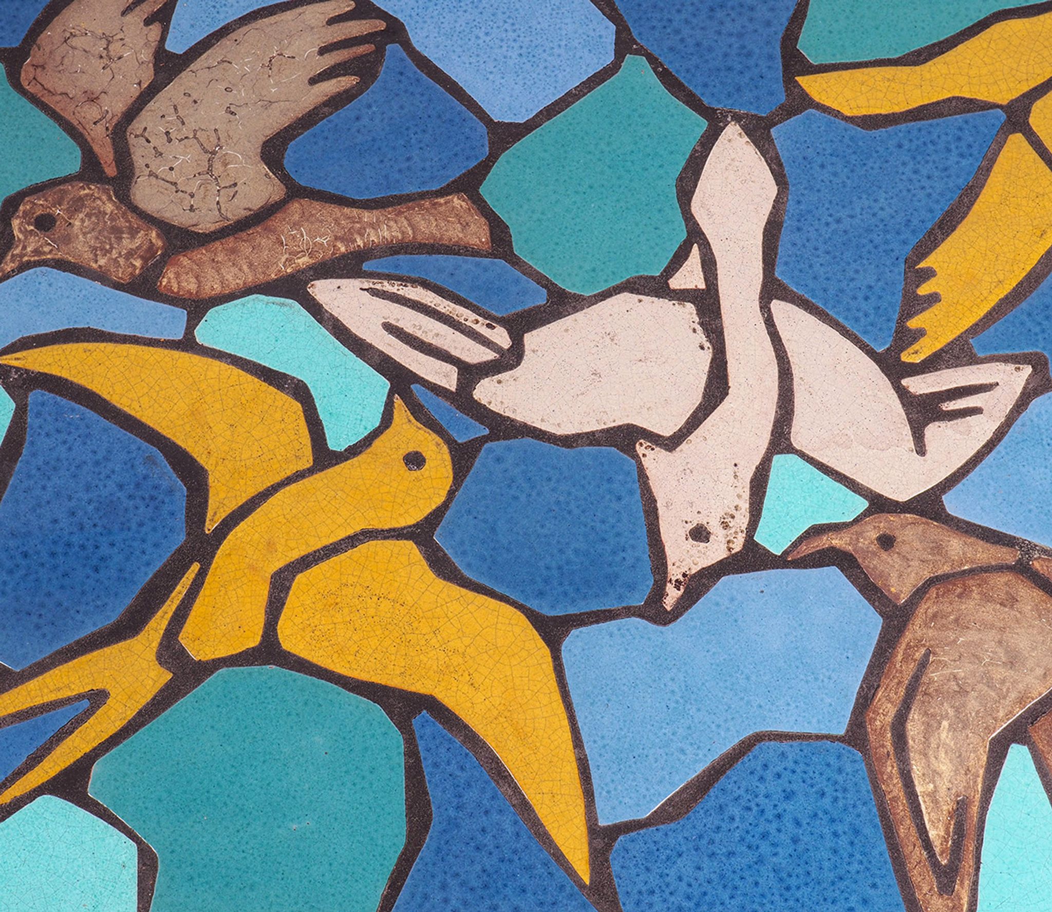 Ceramic mosaic tile coffee table with bird motif, 1970s