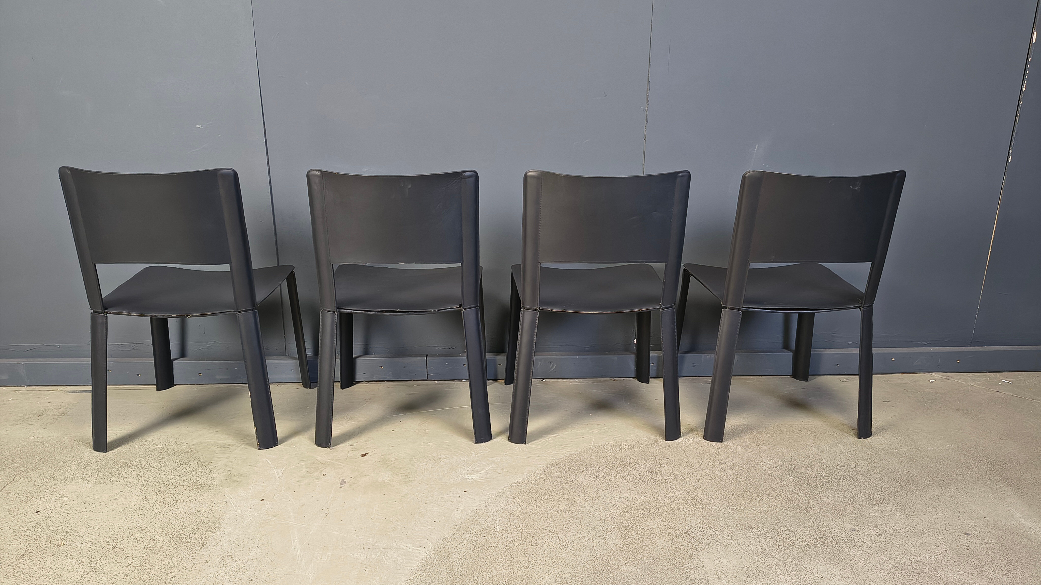 Vintage black leather dining chairs, Italy, 1980s