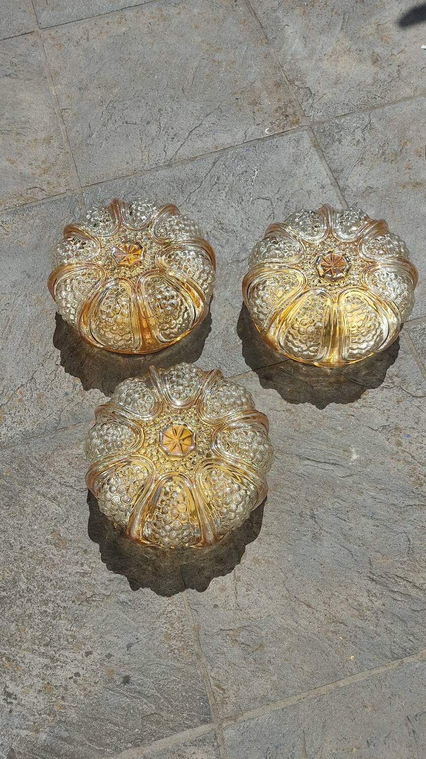 3 large iridescent vintage wall lights